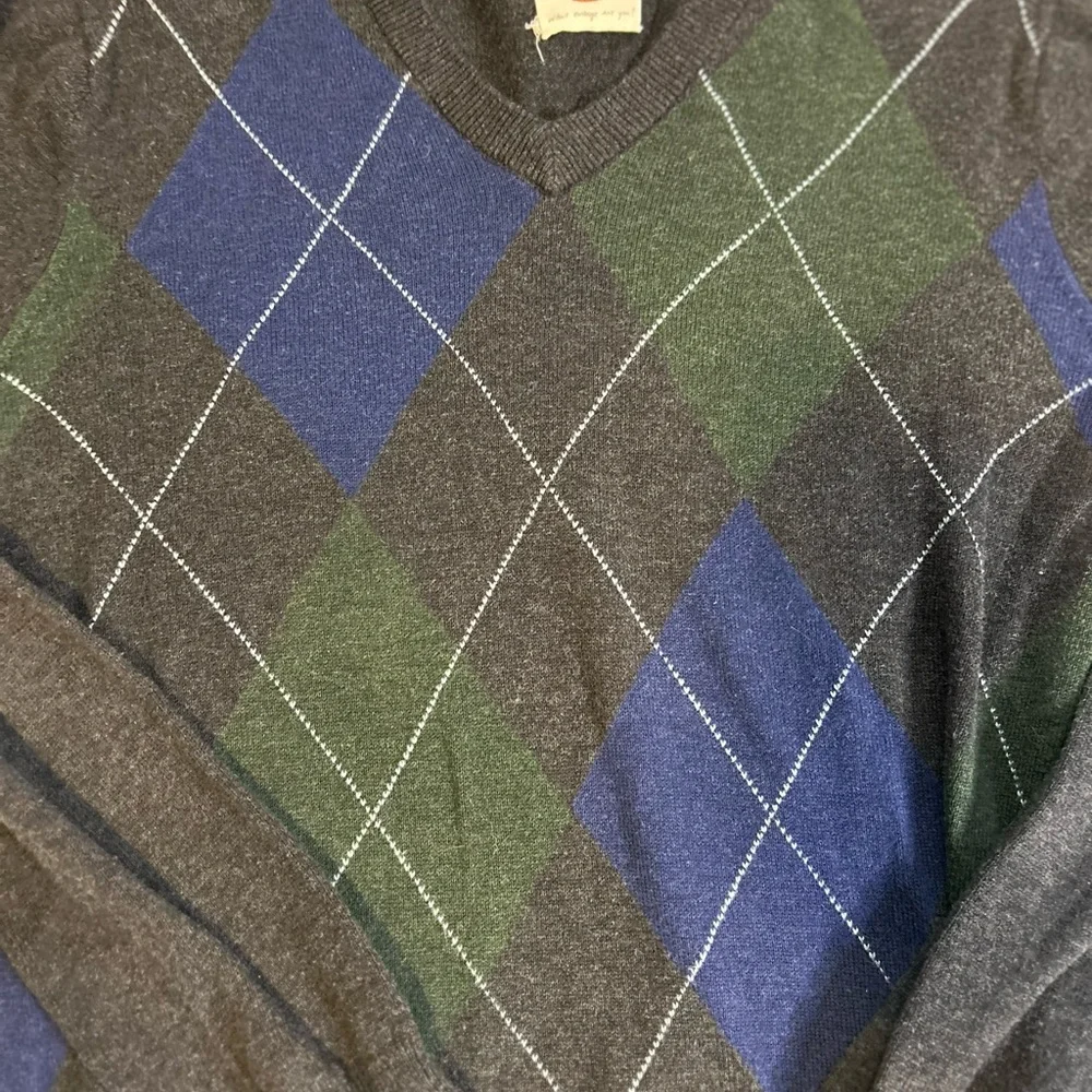 Fossil Argyle V Neck Sweater Mens Blue Green Preppy Classic Knit Top